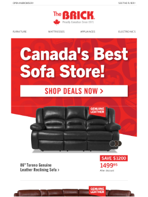 The Brick (Canada) - 💥 HUGE Savings on Leather Sofas – Up to $1400 OFF!