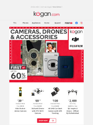 Kogan (AU) - 📸 Up to 60% OFF* Cameras, Drones & Accessories this Boxing Day Sale!