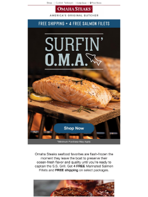 Omaha Steaks - Get FREE salmon & FREE shipping on select packages.