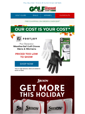 GolfDiscount.com - Save on Prior Generation FootJoy WeatherSof Gloves, Priced Too Low to Show!