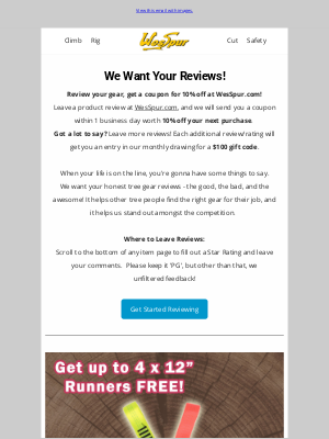 WesSpur Tree Equipment - Review Your Tree Gear, Save 10%