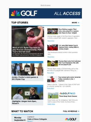 Golf Channel - Most of U.S. Ryder Cup team to play Procore Championship