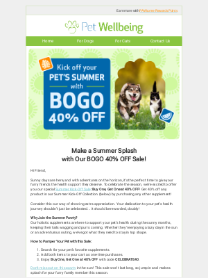 Pet Wellbeing - 🌞 Summer Kick-Off Pawty: BOGO 40% OFF! 🌞