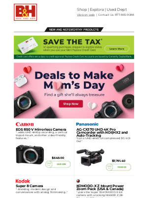 B&H Photo Video - New Gear from Canon, Panasonic, Kodak & RED + Mother's Day Specials!