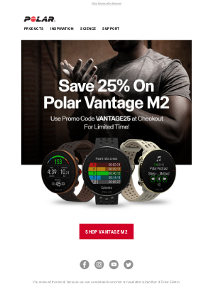 Polar - Save 25% On Polar Vantage M2 For A Limited Time! | Promo Code: Vantage25