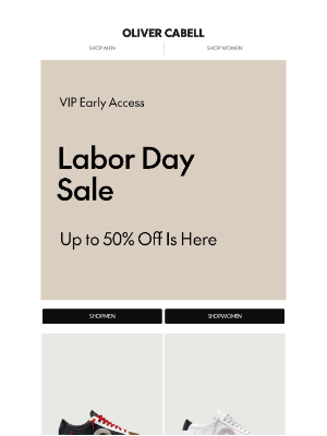 Oliver Cabell - VIP Early Access: Labor Day Sale