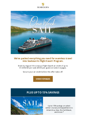 Seabourn Cruise Line - One Week Sail Ends August 18