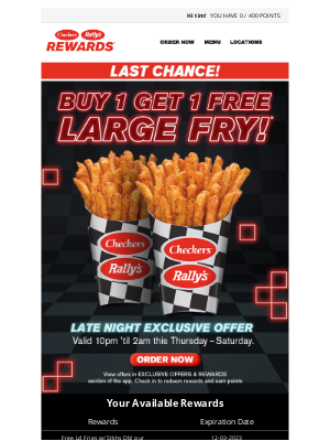 Checkers Drive-In Restaurants - 🍟 BOGO Large Fry ends tonight! 🍟