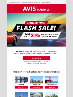 Avis Car Rental - ⚡ FLASH SALE ⚡ Over 20 Avis destinations on sale!