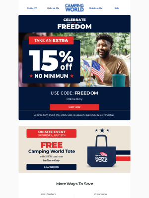 Camping World - Take an extra 15% off your order