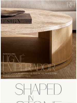 RH Baby & Child - Shaped in Stone. Introducing Ligné Emperador in American White Oak & Emperador Marble.