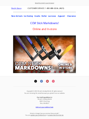 Perani’s Hockey World - CCM Stick Markdowns!