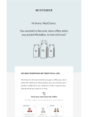 Winback email campaigns - example from MistoBox