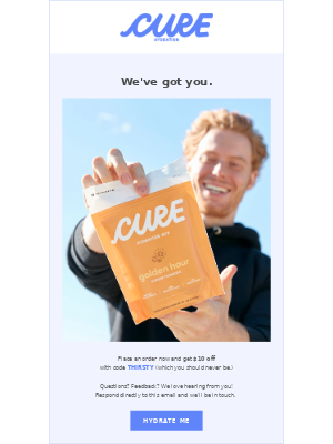 email from cure as one of the best upsell examples