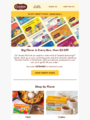 Celestial Seasonings - Try more, save more – $5 off variety packs!