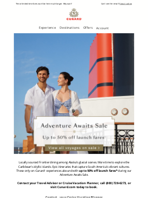 Cunard (United Kingdom) - Where will you sail with up to 50% off? 🚢