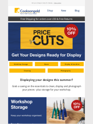 Cookson Gold (United Kingdom) - Get 10% off display supplies, storage and more!