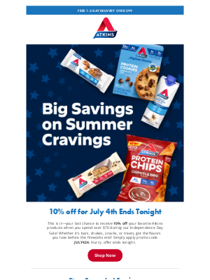 Atkins - Boom! 10% off for Independence Day