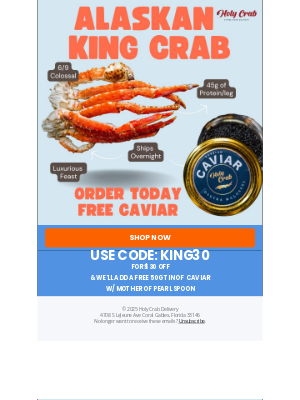 Holy Crab Delivery - $30 OFF King Crab + FREE Caviar