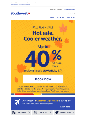Southwest Airlines - Up to 40% off. Unbe-leaf-able fall fares!