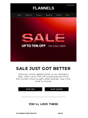 Flannels Fashion (United Kingdom) - New Lines Added | SALE
