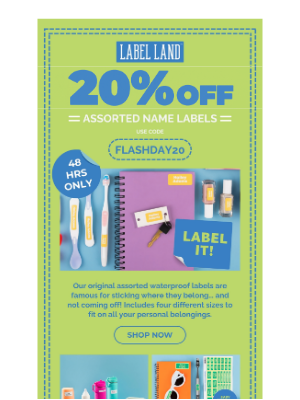 Label Land - Get 20% Off Assorted Name Labels for 48 Hours! 🎉