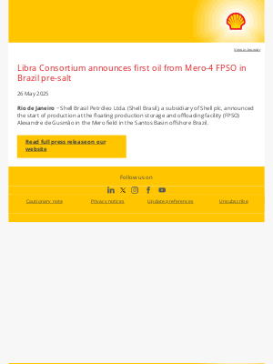 Shell - Libra Consortium announces first oil from Mero-4 FPSO in Brazil pre-salt