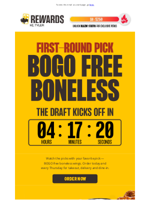 Buffalo Wild Wings - Draft day 🤝 BOGO Free Boneless​