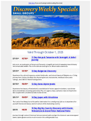 Gate 1 Travel - Weekly Specials | Discovery Small Groups