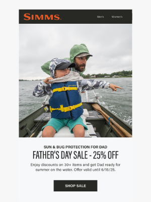 Simms Fishing Products - Now live: 25% off Father's Day Sale