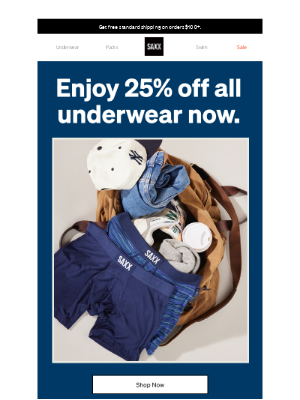 SAXX Underwear - Treat yourself and enjoy 25% off now