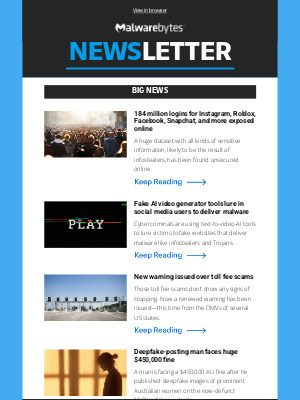 Malwarebytes - 184 million Instagram, Roblox, Facebook logins exposed online