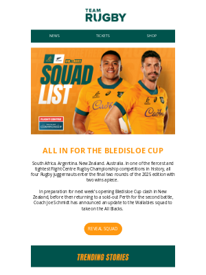Australian Rugby Union (Australia) - WALLABIES BLEDISLOE CUP SQUAD ANNOUNCEMENT