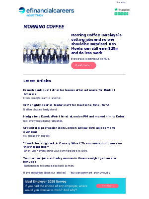 Efinancial careers (United Kingdom) - ☕ Barclays is cutting jobs and no one should be surprised