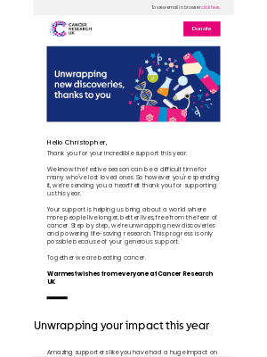 Cancer Research (United Kingdom) - Christopher, a festive thank you from us 🎄