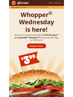 Burger King - Fuel up with a $3.99 Whopper 🍔🤤