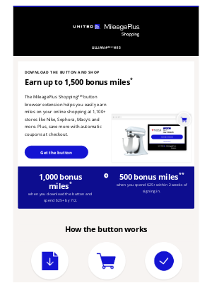 United Airlines - Limited time - earn 1,500 bonus miles just for shopping