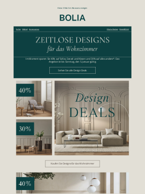 Bolia (Germany) - Sparen Sie 40% auf Designs für das Wohnzimmer 