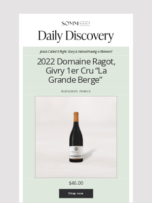 SommSelect - ROCKING Premier Cru Red Burg, $46!