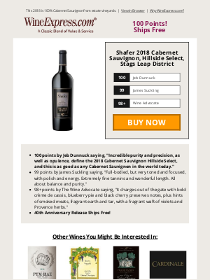 Wine Enthusiast Catalog - 100-Pt Shafer Hillside Select Cab 40th Anniversary Release!