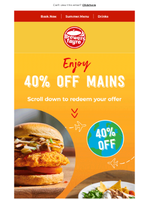 Brewers Fayre (United Kingdom) - 40% off mains: Save on your food bill