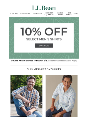 L.L.Bean - 10% Off Men’s Shirts – Just for Dad!
