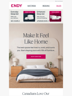 Endy (Canada) - 15% off furniture ends TONIGHT! 🛏️