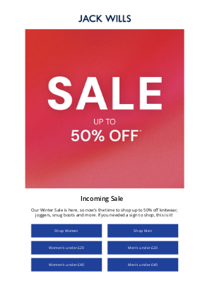 Jack Wills (United Kingdom) - Sale has landed: Up to 50% off