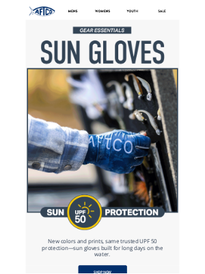 AFTCO Fishing - New Prints: UPF 50 Sun Gloves ☀️