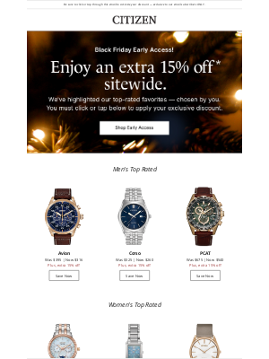 Citizen Watch Company - Your Early Access EXTRA 15% OFF Awaits...