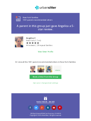 UrbanSitter - A parent in the New York families group just rated Angelica 5-stars