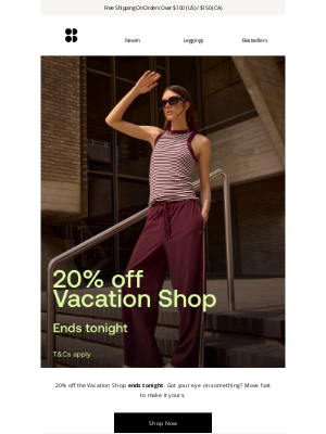 Sweaty Betty - ENDS TONIGHT | 20% off your vacation closet