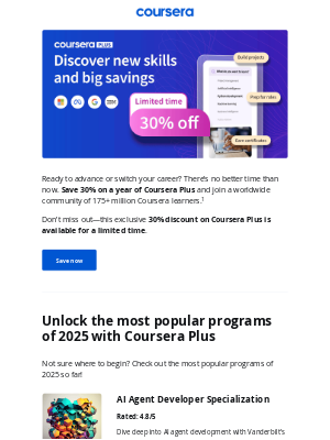 Coursera - 🔥 Save 30% on 2025’s top courses!