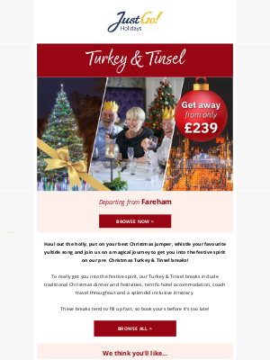 Just Go! Holidays (United Kingdom) - Fareham departures: Turkey & Tinsel breaks from £239pp